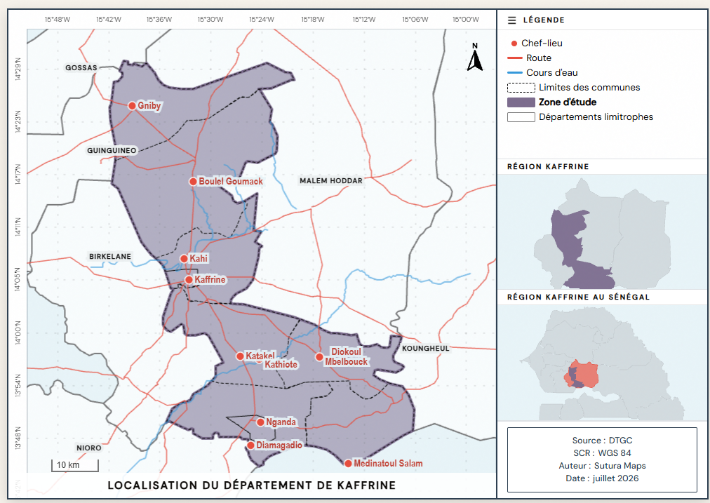 Carte de localisation du département de Kaffrine au Sénégal