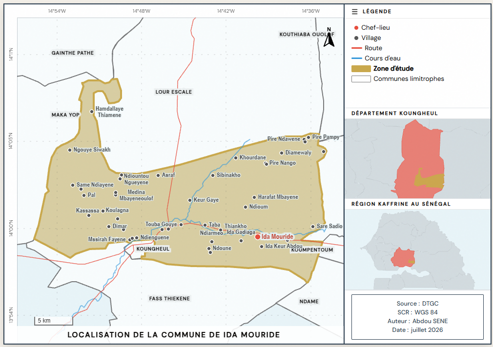 Carte de localisation de la commune d'Ida Mouride au Sénégal générée avec Sutura Maps