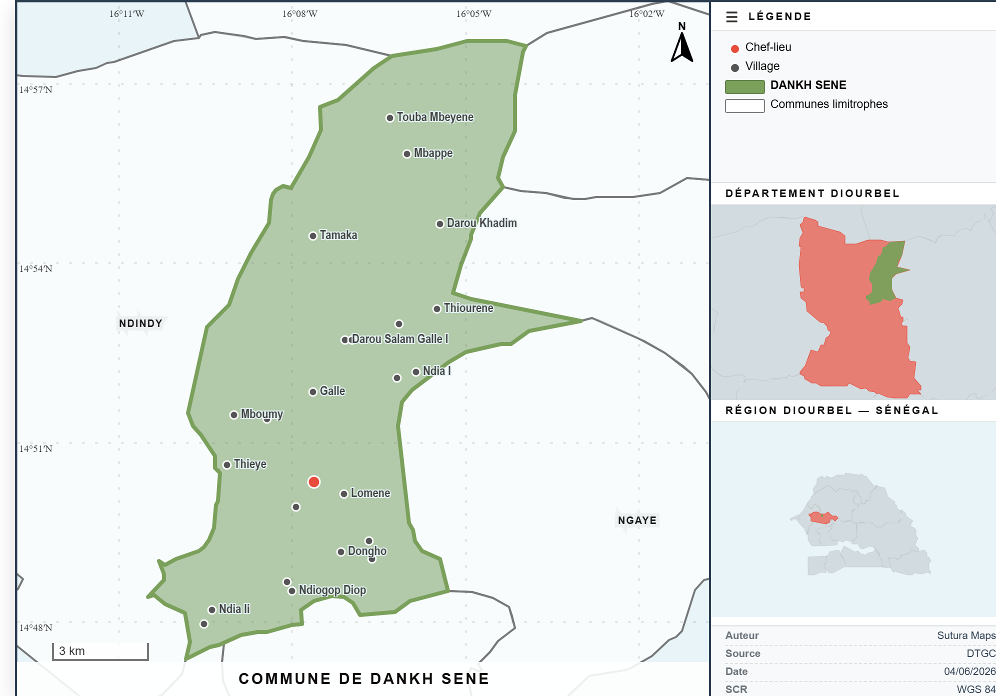 Carte de localisation de la commune de Dankh Sene générée avec Sutura Maps