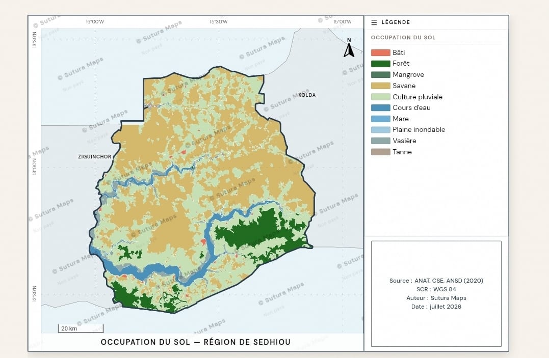 Carte d'occupation du sol de la région de Sédhiou au Sénégal
